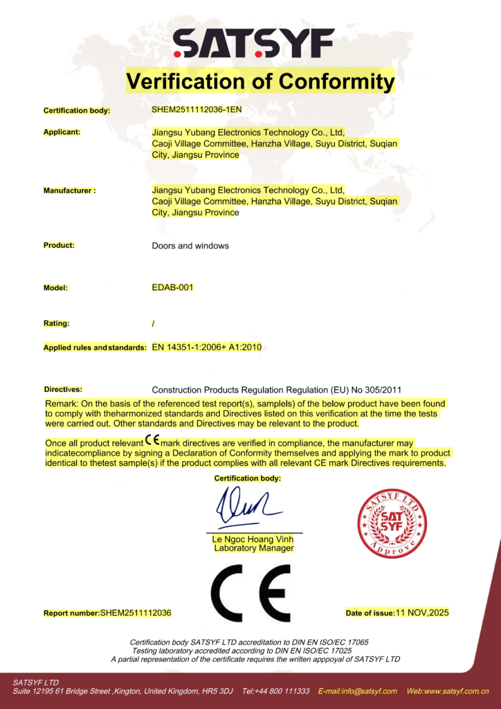 ce certificate doors windows edab 001