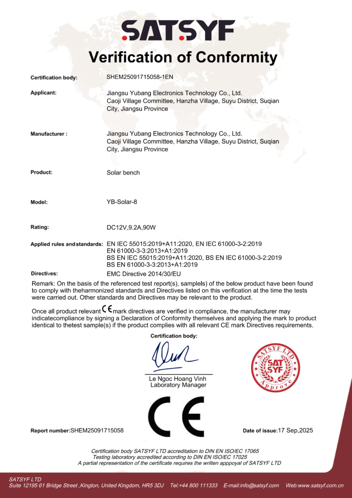 ce emc certificate solar bench yb solar 8