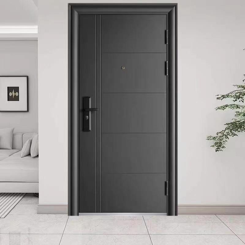Modern security door installed in an interior entrance space
