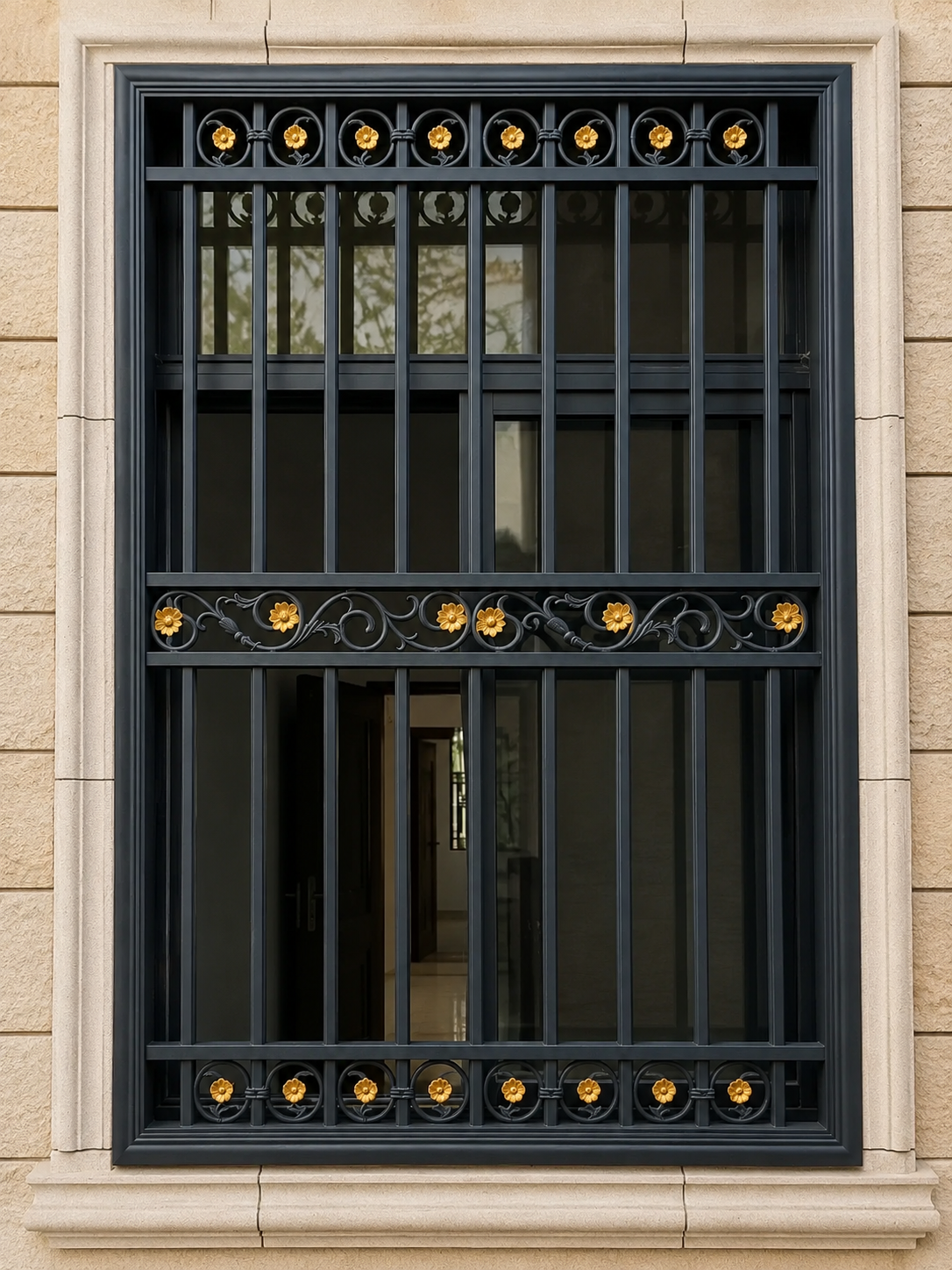 Black Metal Security Window Grille product image for outdoor commercial and public space projects