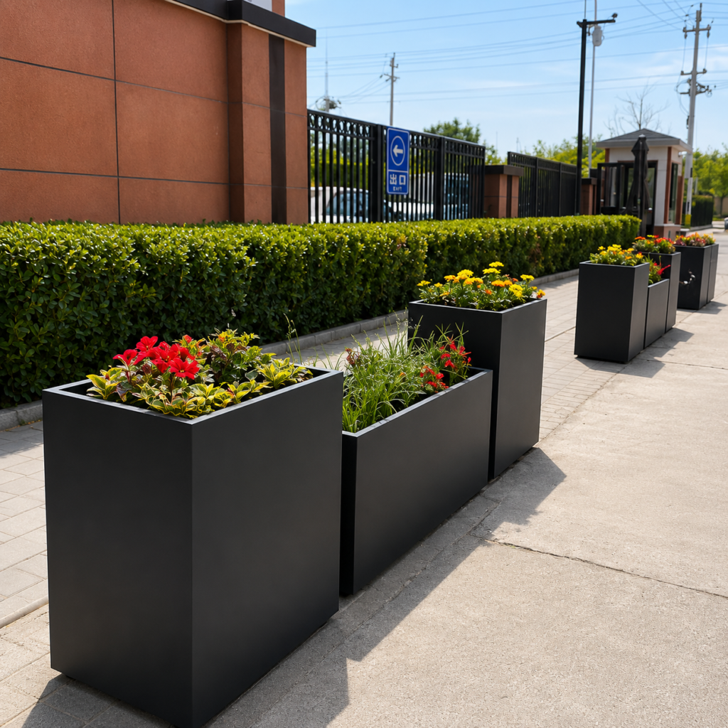 Black Rectangular Outdoor Planter Box product image for outdoor commercial and public space projects