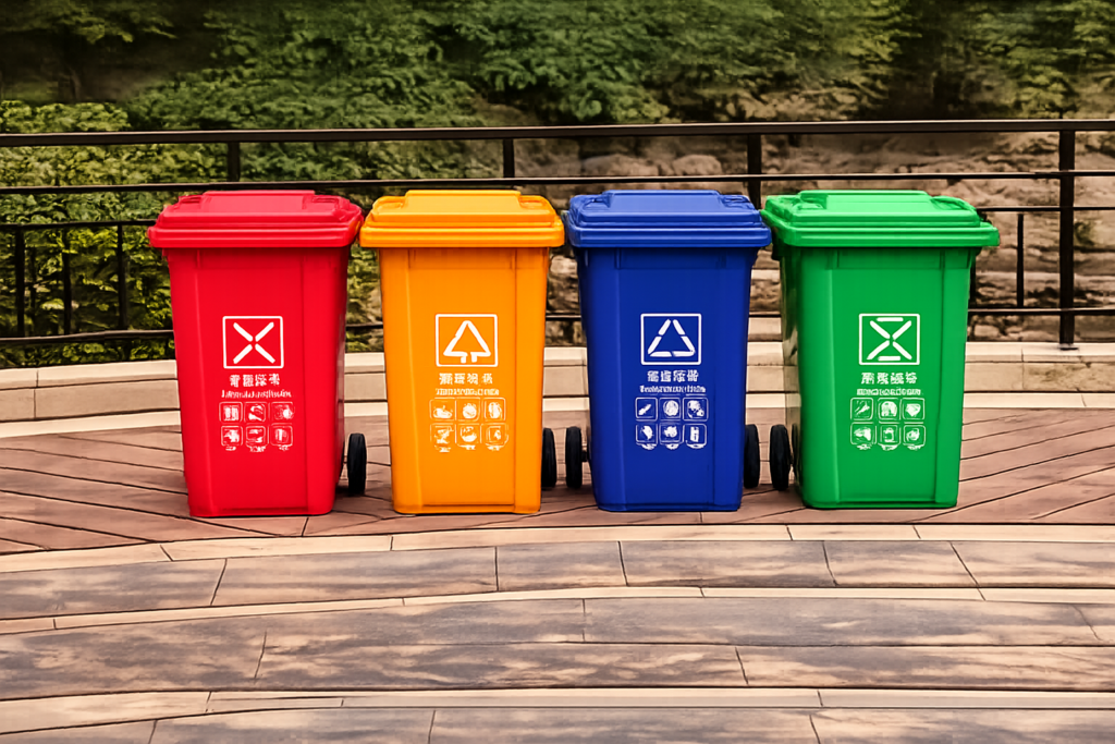 Colorful Outdoor Recycling Trash Bins product image for outdoor commercial and public space projects
