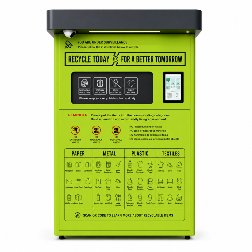 Green Smart Recycling Bin With Display product image for outdoor commercial and public space projects