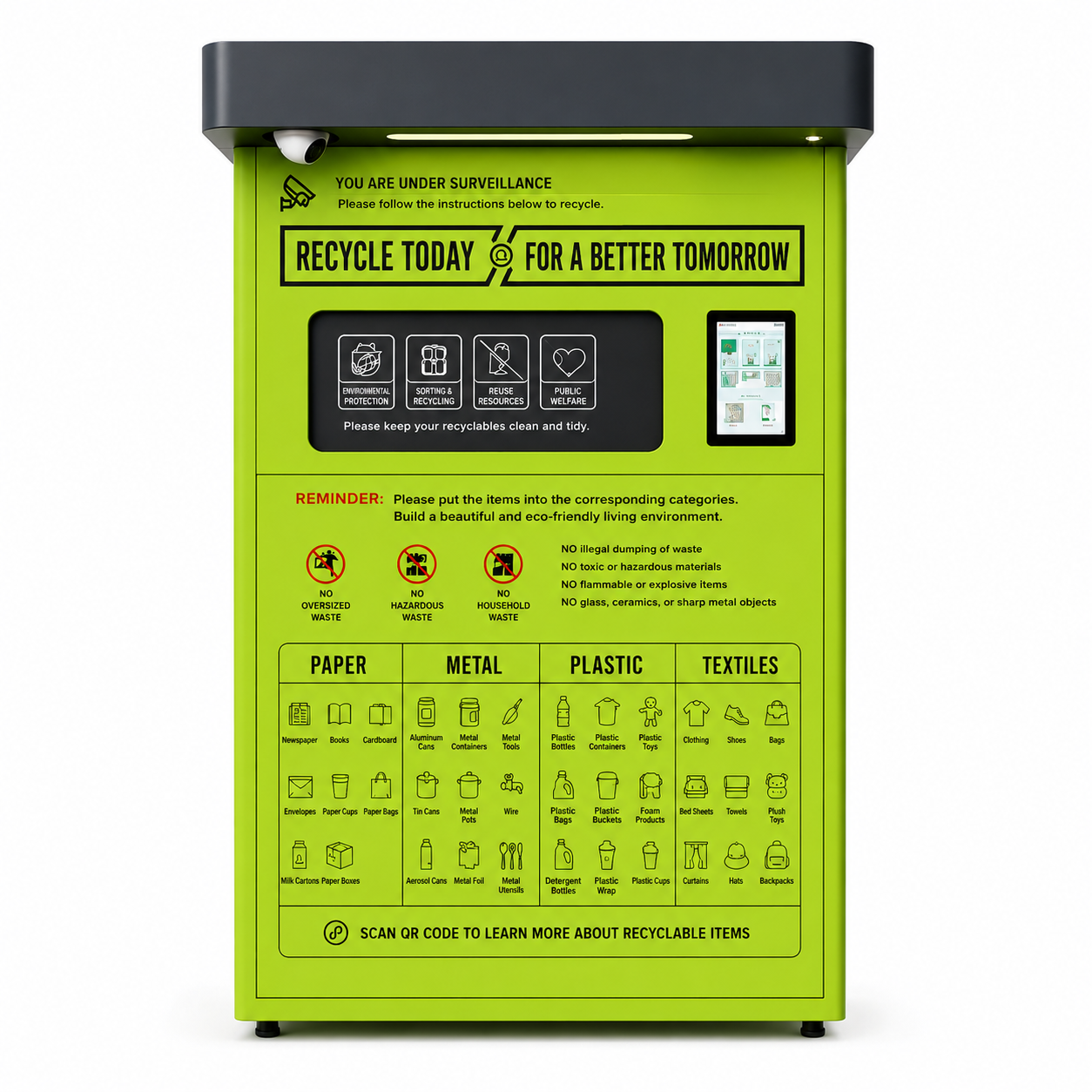 Green Smart Recycling Bin With Display product image for outdoor commercial and public space projects