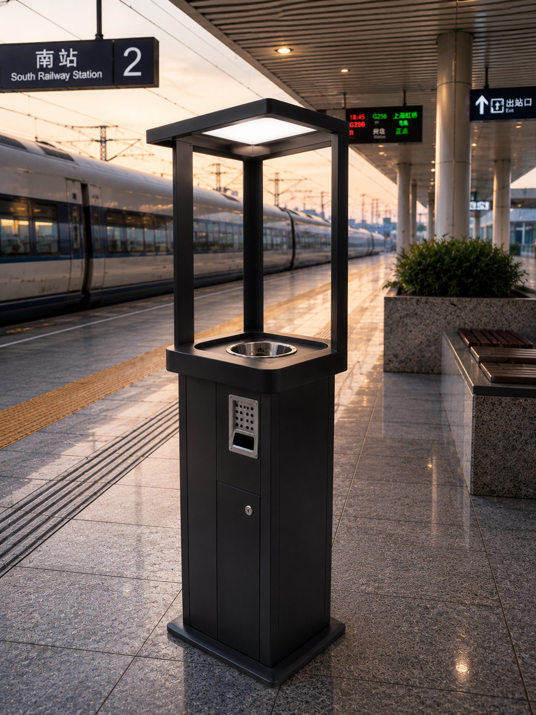 Intelligent Smoking Station With Trash Bin product image for outdoor commercial and public space projects