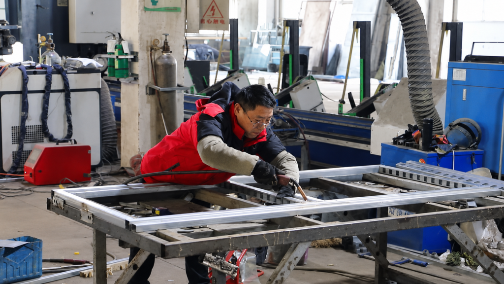 Precision welding process for metal components used in outdoor furniture and public facilities.