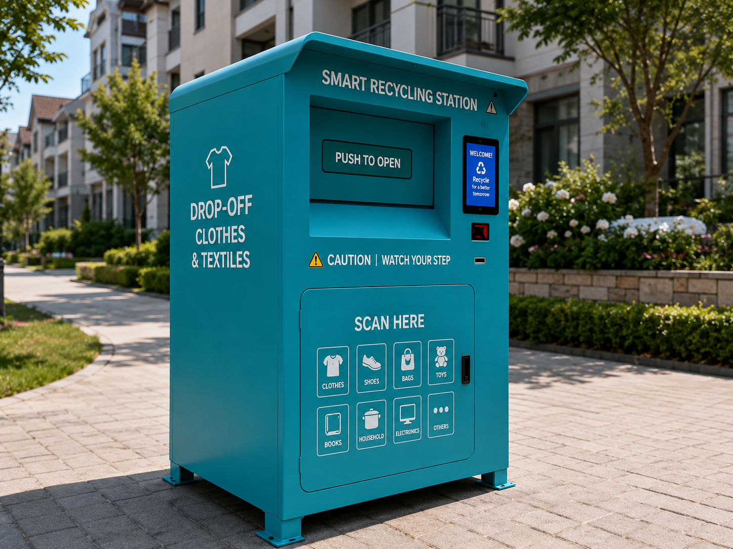 Outdoor Smart Recycling Bin Teal product image for outdoor commercial and public space projects