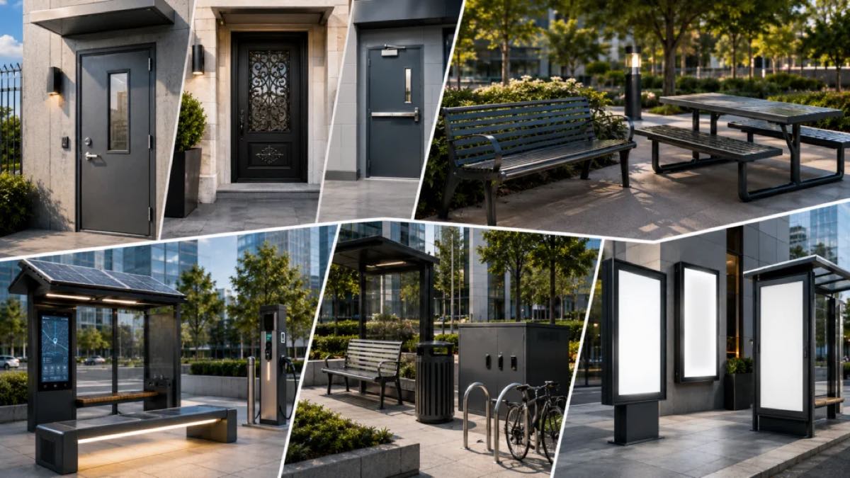 custom outdoor facilities including door systems solar products and park furniture