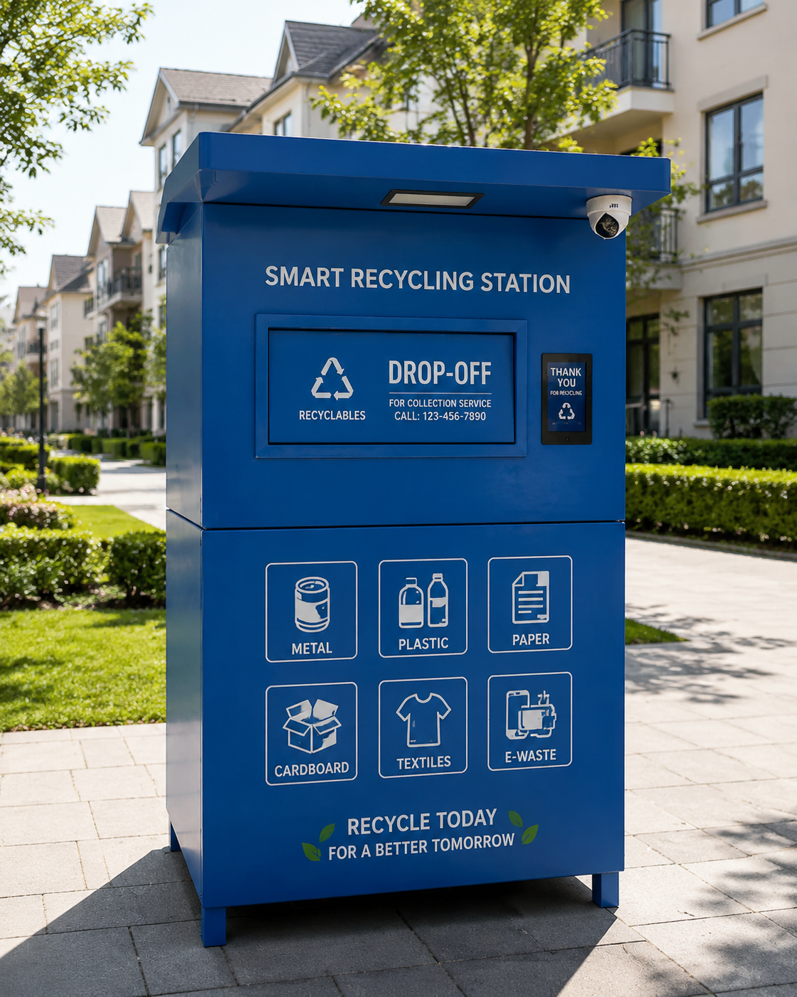 Smart Recycling Bin Blue product image for outdoor commercial and public space projects