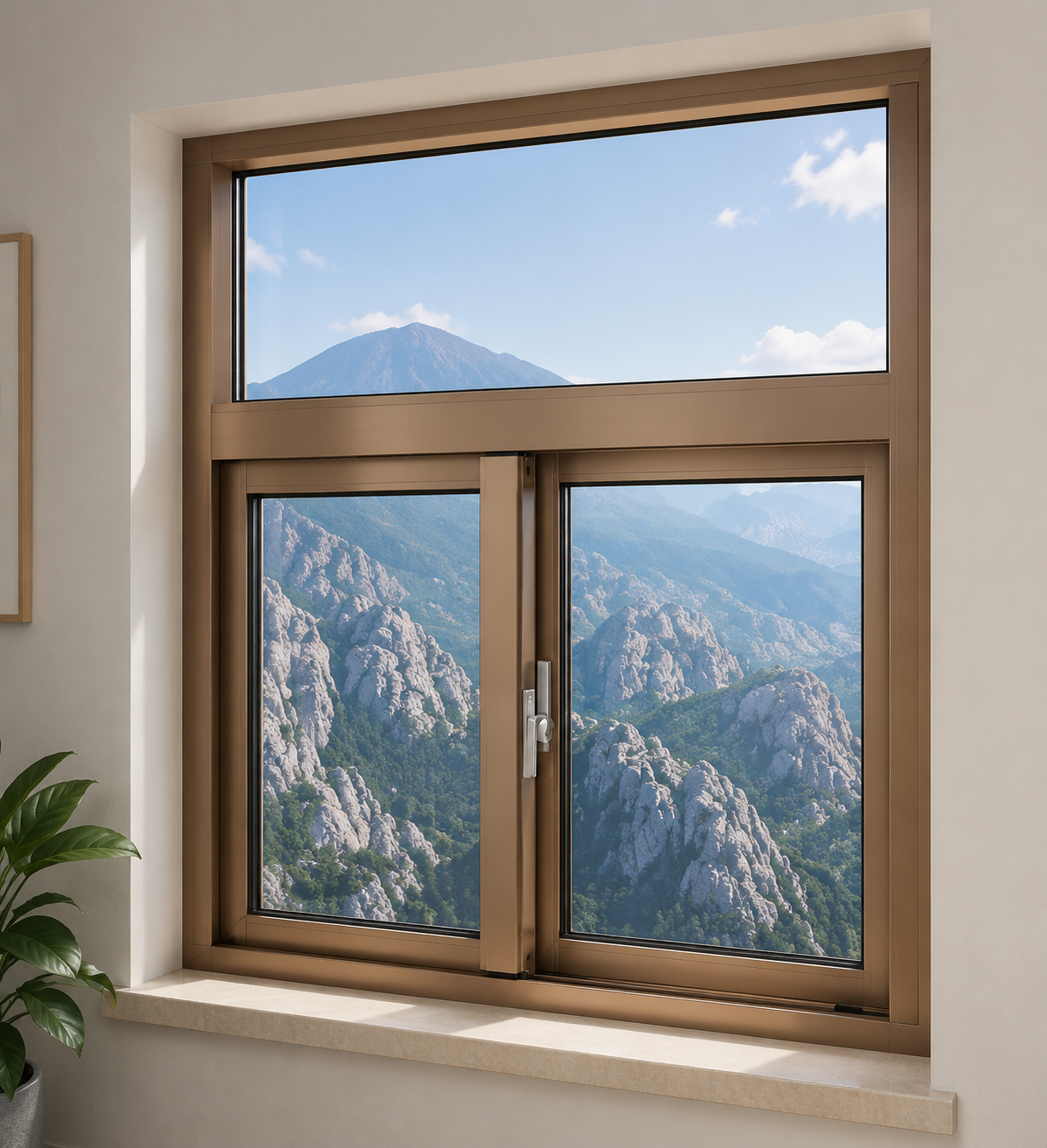 Wood Grain Aluminum Window product image for outdoor commercial and public space projects