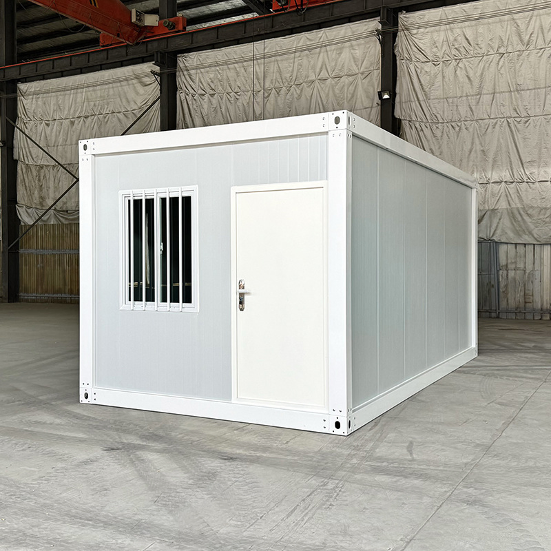 Portable steel container house for temporary accommodation — front and side view